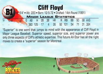 1994 Signature Rookies - Cliff Floyd Promos #B1 Cliff Floyd Back