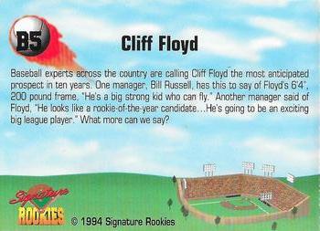 1994 Signature Rookies - Cliff Floyd Promos #B5 Cliff Floyd Back