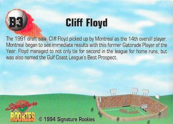 1994 Signature Rookies - Cliff Floyd Promos #B3 Cliff Floyd Back