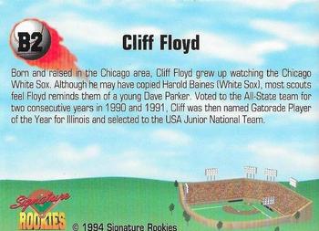 1994 Signature Rookies - Cliff Floyd Promos #B2 Cliff Floyd Back
