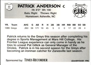1996 Grandstand Zanesville Greys #1 Patrick Anderson Back