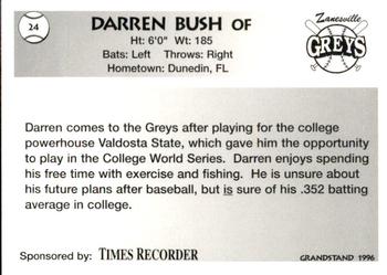 1996 Grandstand Zanesville Greys #5 Darren Bush Back