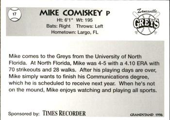 1996 Grandstand Zanesville Greys #6 Mike Comiskey Back