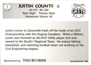1996 Grandstand Zanesville Greys #7 Justin Counts Back