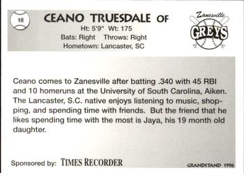 1996 Grandstand Zanesville Greys #19 Ceano Truesdale Back