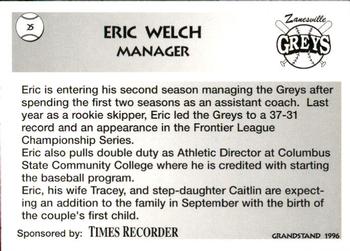 1996 Grandstand Zanesville Greys #21 Eric Welch Back