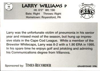 1996 Grandstand Zanesville Greys #23 Larry Williams Back