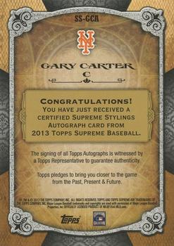 2013 Topps Supreme - Supreme Stylings Autographs Red #SS-GCA Gary Carter Back