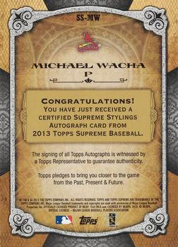 2013 Topps Supreme - Supreme Stylings Autographs Black #SS-MW Michael Wacha Back