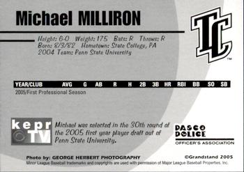 2005 Grandstand Tri-City Dust Devils #8 Michael Milliron Back