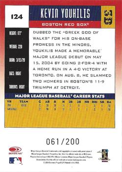 2005 Donruss - Press Proofs Red #124 Kevin Youkilis Back