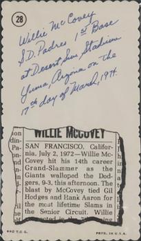 1974 Topps Deckle - White Backs #28 Willie McCovey Back