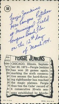1974 Topps Deckle - White Backs #59 Fergie Jenkins Back