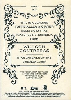 2018 Topps Allen & Ginter - Full-Size Relics #FSRA-WC Willson Contreras Back
