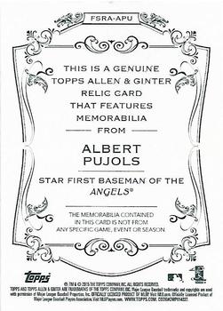 2018 Topps Allen & Ginter - Full-Size Relics #FSRB-AP Albert Pujols Back