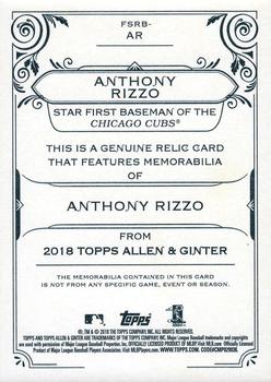 2018 Topps Allen & Ginter - Full-Size Relics #FSRB-AR Anthony Rizzo Back