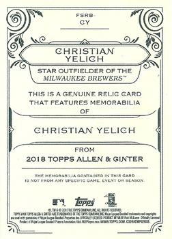 2018 Topps Allen & Ginter - Full-Size Relics #FSRB-CY Christian Yelich Back