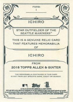 2018 Topps Allen & Ginter - Full-Size Relics #FSRB-I Ichiro Back