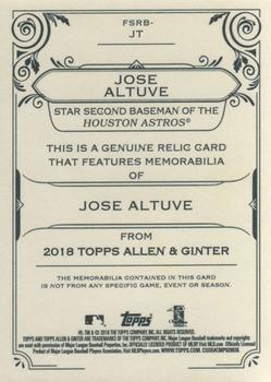 2018 Topps Allen & Ginter - Full-Size Relics #FSRB-JT Jose Altuve Back