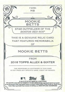 2018 Topps Allen & Ginter - Full-Size Relics #FSRB-MB Mookie Betts Back