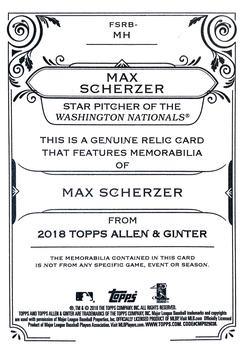 2018 Topps Allen & Ginter - Full-Size Relics #FSRB-MH Max Scherzer Back