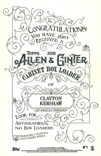 2018 Topps Allen & Ginter - Box Loaders #BL-5 Clayton Kershaw Back