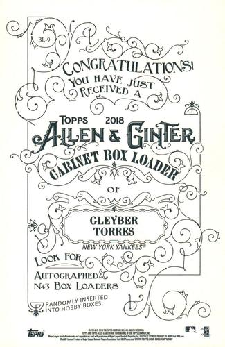 2018 Topps Allen & Ginter - Box Loaders #BL-9 Gleyber Torres Back