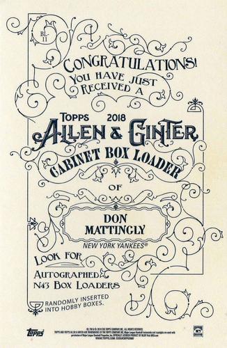 2018 Topps Allen & Ginter - Box Loaders #BL-11 Don Mattingly Back