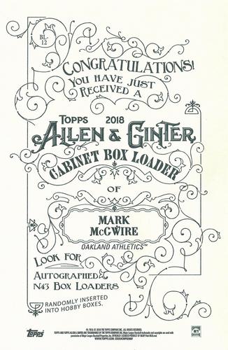 2018 Topps Allen & Ginter - Box Loaders #BL-12 Mark McGwire Back