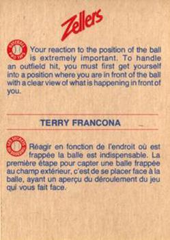 1982 Zellers Montreal Expos #11A Terry Francona Back