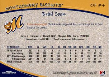 2012 Grandstand Montgomery Biscuits #3 Brad Coon Back