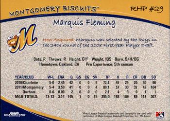 2012 Grandstand Montgomery Biscuits #8 Marquis Fleming Back