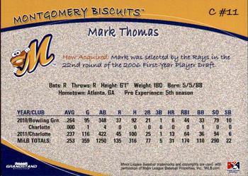 2012 Grandstand Montgomery Biscuits #23 Mark Thomas Back