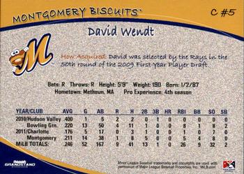 2012 Grandstand Montgomery Biscuits #27 David Wendt Back