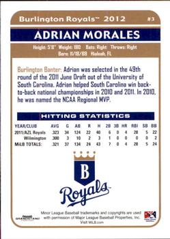 2012 Grandstand Burlington Royals #19 Adrian Morales Back