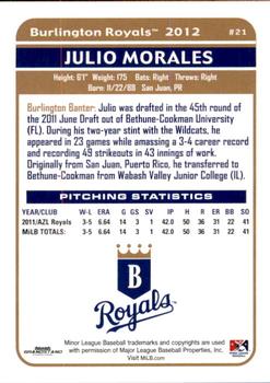 2012 Grandstand Burlington Royals #20 Julio Morales Back