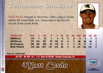 2012 Grandstand Tennessee Smokies #NNO Matt Cerda Back