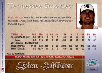 2012 Grandstand Tennessee Smokies #NNO Brian Schlitter Back