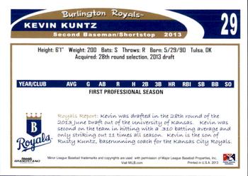 2013 Grandstand Burlington Royals #12 Kevin Kuntz Back