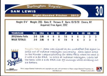 2013 Grandstand Burlington Royals #13 Sam Lewis Back