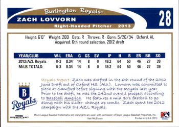 2013 Grandstand Burlington Royals #14 Zach Lovvorn Back