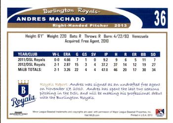 2013 Grandstand Burlington Royals #15 Andres Machado Back