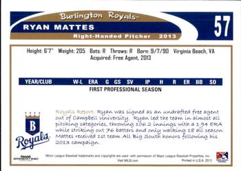 2013 Grandstand Burlington Royals #17 Ryan Mattes Back