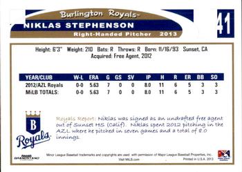 2013 Grandstand Burlington Royals #29 Niklas Stephenson Back