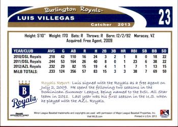 2013 Grandstand Burlington Royals #34 Luis Villegas Back