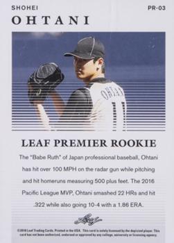 2018 Leaf Premier Rookies - Gold #PR-03 Shohei Ohtani Back