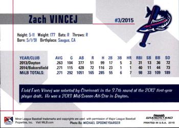 2015 Grandstand Pensacola Blue Wahoos #29 Zach Vincej Back