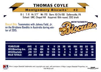 2015 Grandstand Montgomery Biscuits #2 Tommy Coyle Back