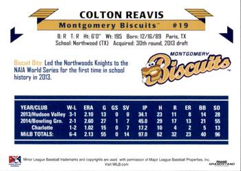 2015 Grandstand Montgomery Biscuits #19 Colton Reavis Back