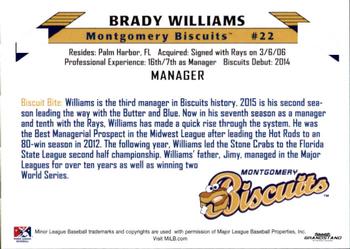 2015 Grandstand Montgomery Biscuits #28 Brady Williams Back